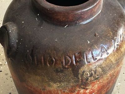 Vintage Italian Terra Cotta Olive Oil Pot, Large Rustic Amphora Vessel, Farmhouse Decor