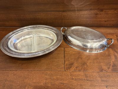 Vintage Silverplate Serving Dish w/ Divided Glass Insert