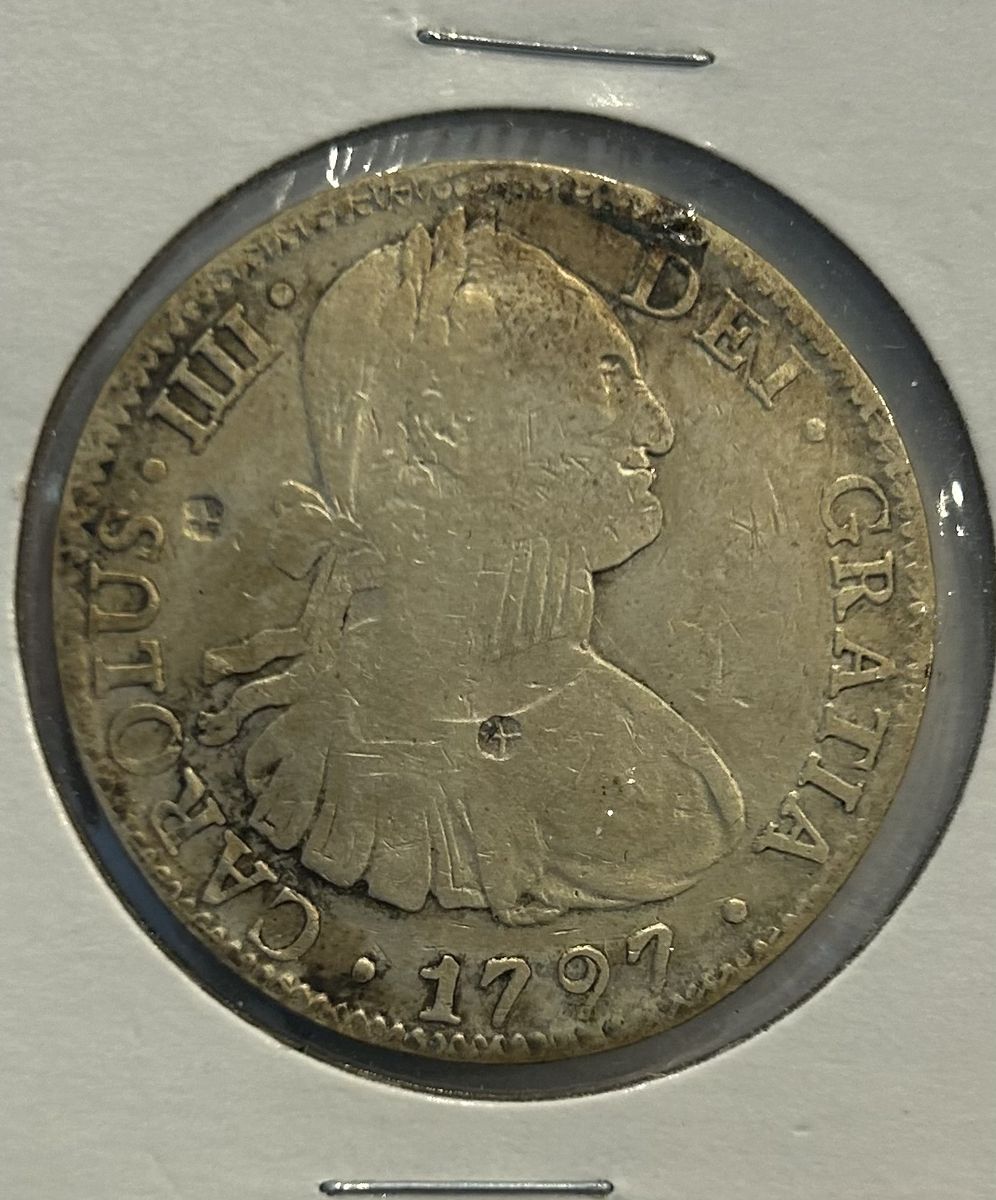 1797 Spanish 8 Reales Silver Coin - Charles IIII Bust, Pillar Dollar - Antique Collectible