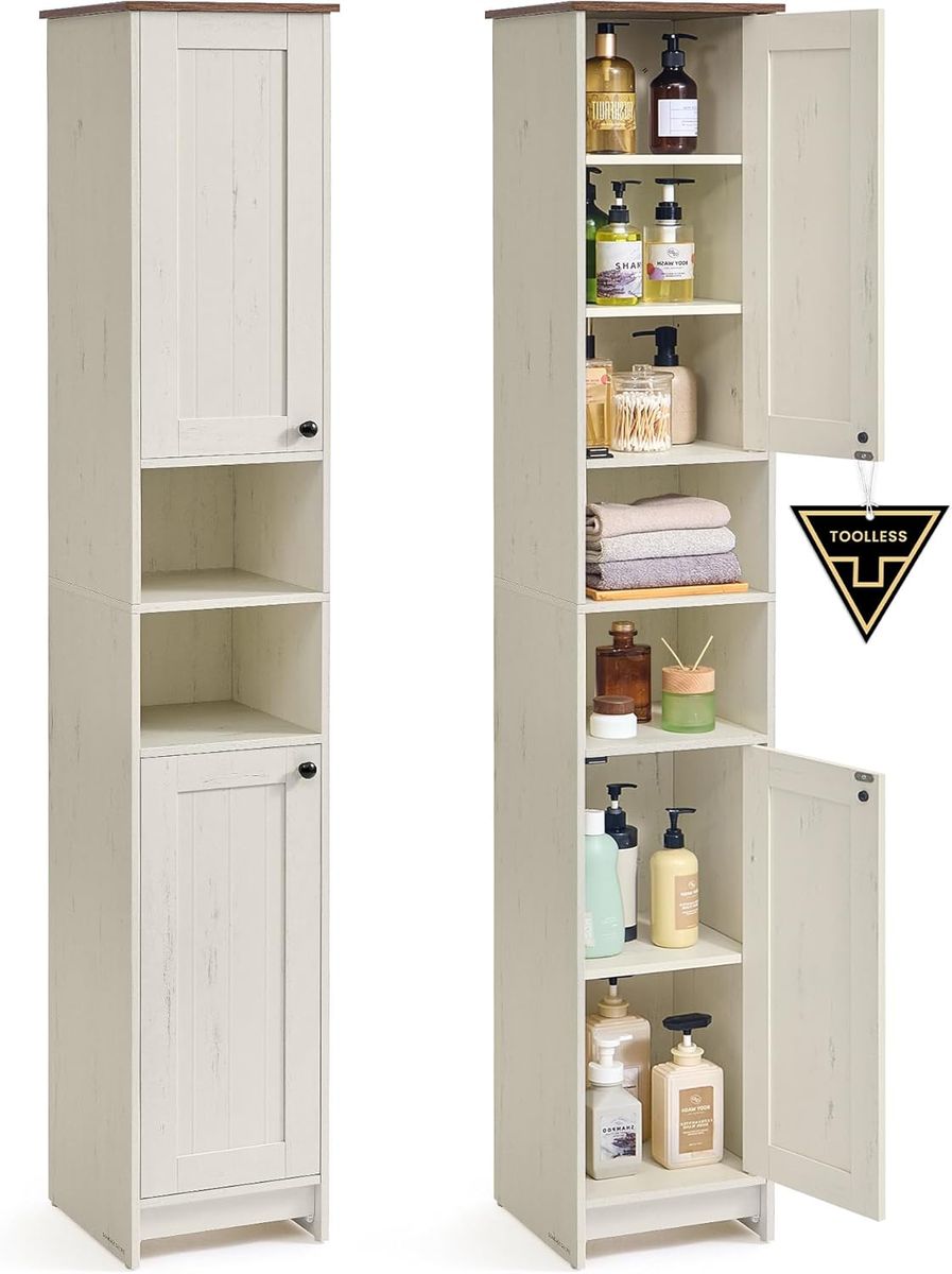 Tall Slim Storage Cabinet - Superfast Toolless Assembly - Adjustable Shelves