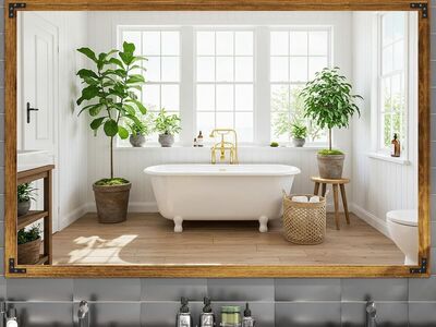 Brand New - 55"x36" Farmhouse Walnut Wood Mirror