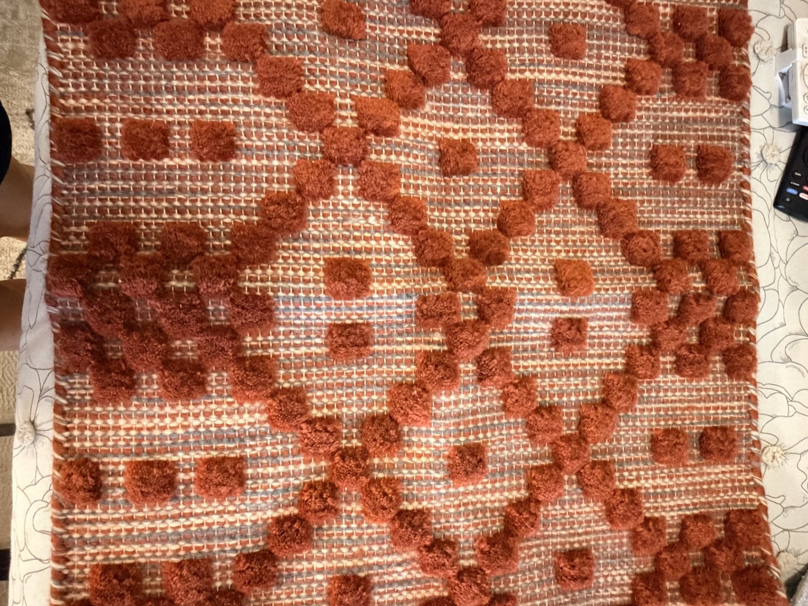 Handmade Rust & Blue Woven Rug Tufted with Geometric Design 24x24