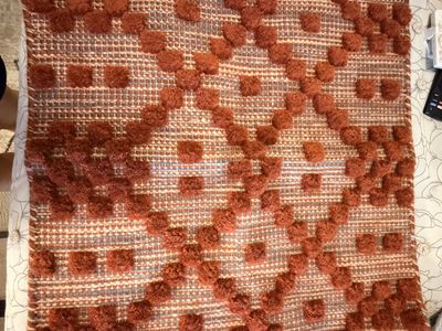 Handmade Rust & Blue Woven Rug Tufted with Geometric Design 24x24