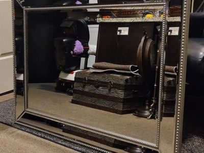 Large Head West Metro Style Silver Beaded Wall Mirror - 43" x 31.5" in Excellent Condition