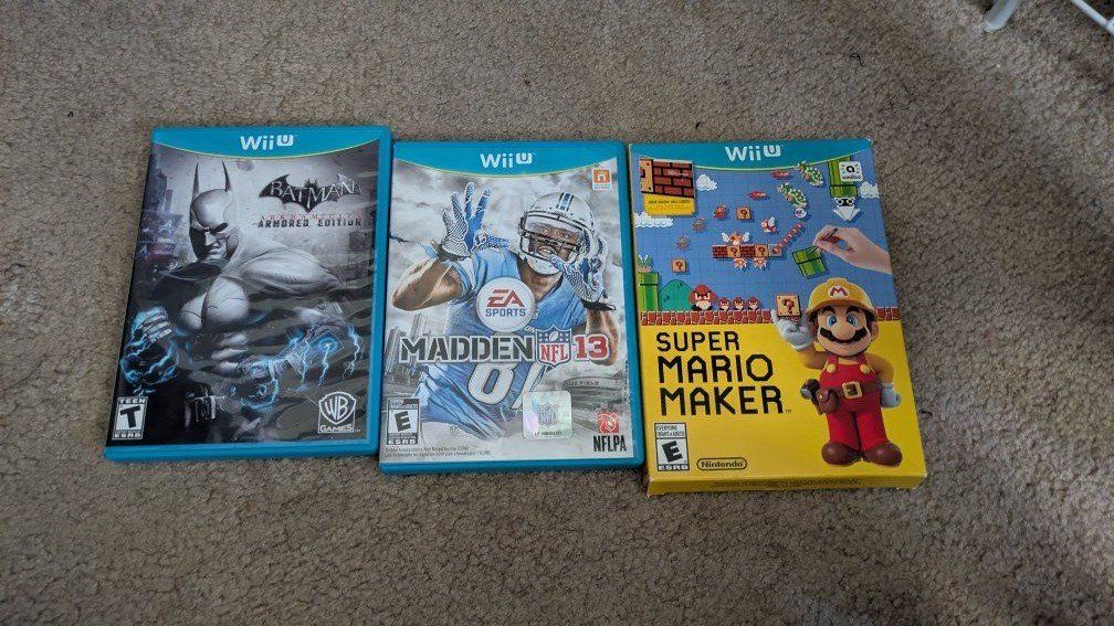 Nintendo Wii U Games Lot: Super Mario Maker, Madden NFL 13, Batman Arkham City Armored Edition