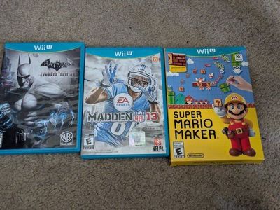 Nintendo Wii U Games Lot: Super Mario Maker, Madden NFL 13, Batman Arkham City Armored Edition
