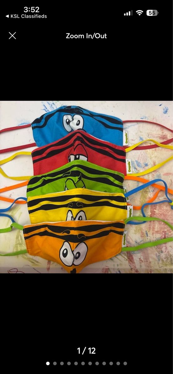 Crayola Kids' Washable Fabric Face Masks - 5 Pack, Multicolor, Adjustable Ear Loops