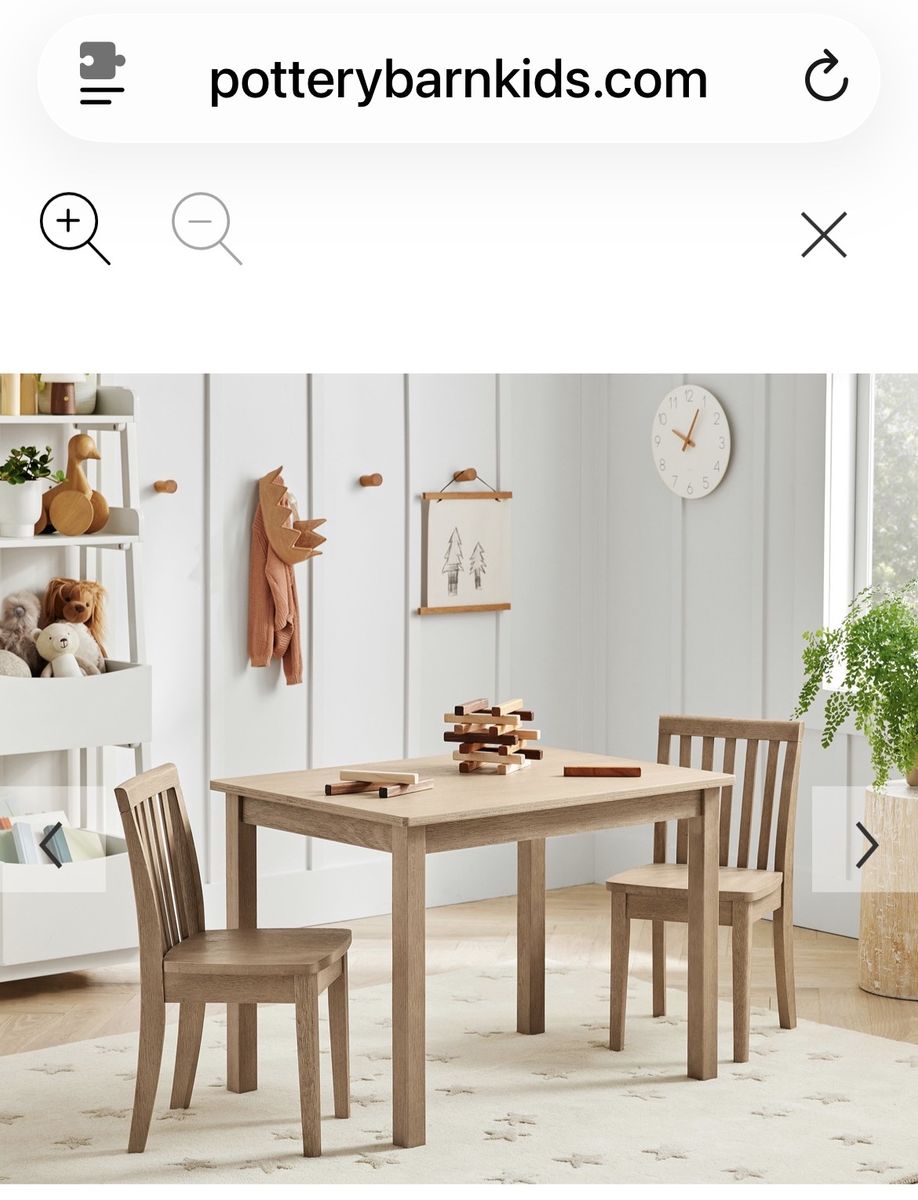 Pottery Barn Kids Carolina Small Play Table and 3 Chairs, Kids/Toddler Furniture, Dark Walnut Brown Nursery Furniture