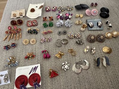 Huge Vintage Earrings Rhinestone Statement Colorful Some Signed Lot 46 Pairs