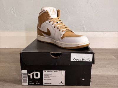 Nike Air Jordan 1 Phat High Top Sneakers Men's Size 10 White/Metallic Gold