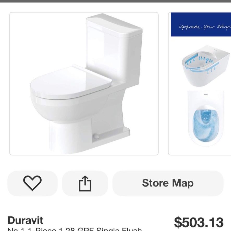 1-Piece 1.28 GPF Single Flush Elongated Toilet