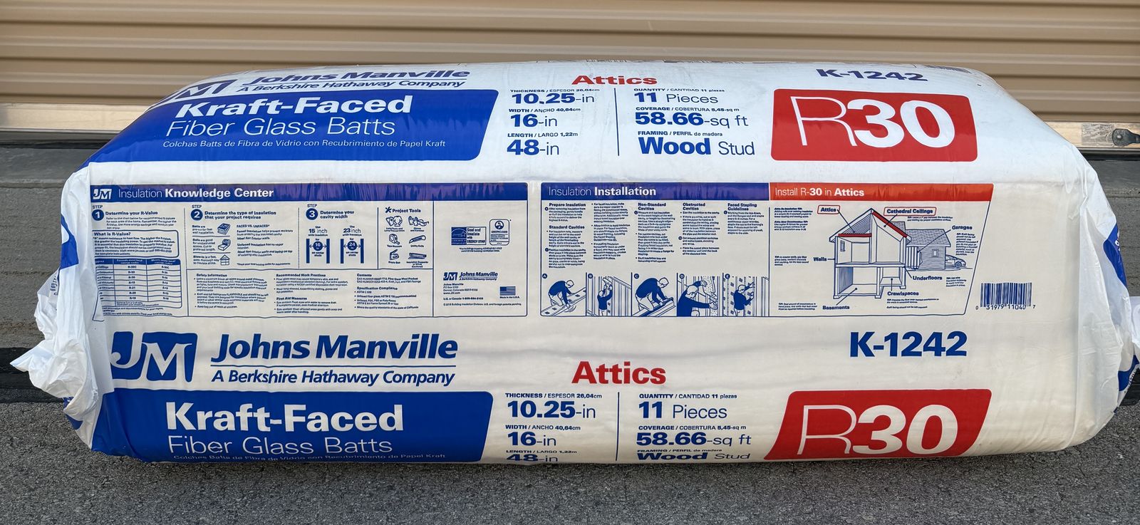 NEW Johns Manville R-30 Kraft Faced Fiberglass Insulation Batt 16 in. W x 48 in. L