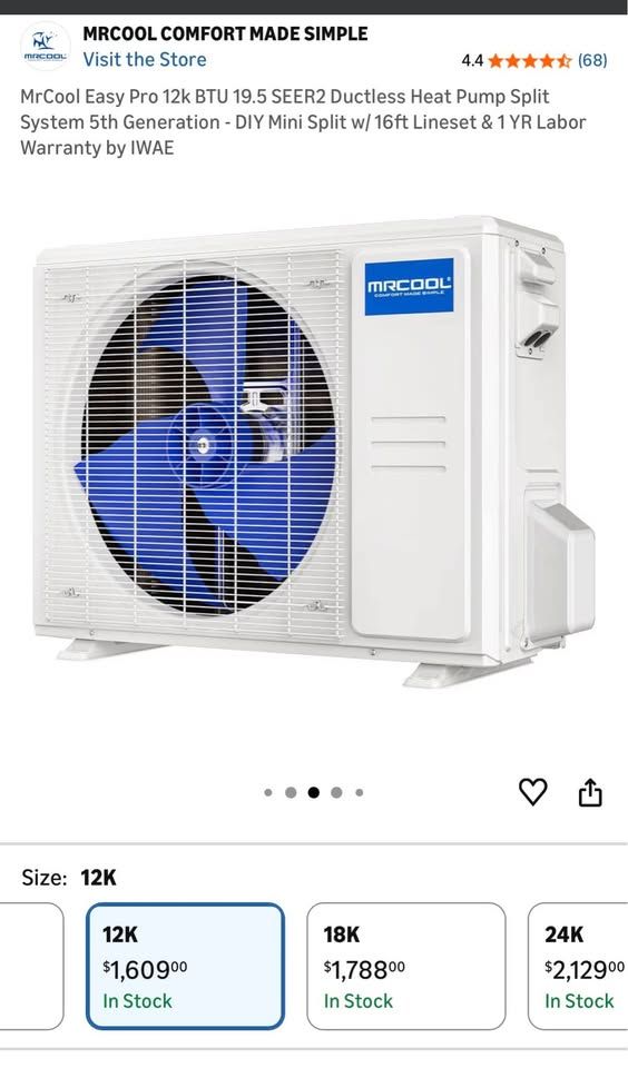 MrCool Easy Pro 12k BTU 19.5 SEER2 Ductless Heat Pump