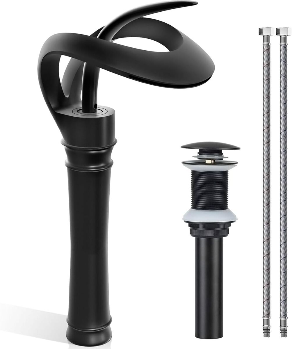 Elegant Bathroom Sink Faucet Single Hole,AUU Waterfall Matte Black Vessel