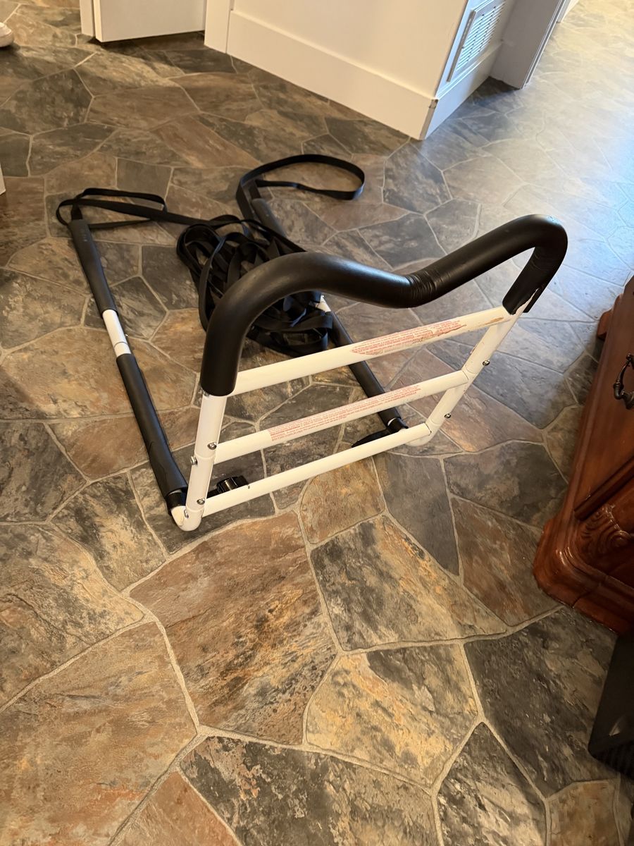 Bed Rail Assist Bar with Safety Straps - White and Black