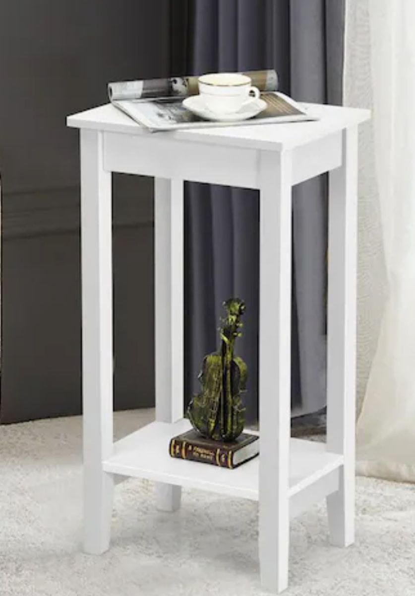 Set of 2 Tall Nightstand, 2-Tier End Table w/Wooden,Sofa Bedside Table for Small Spaces, White
