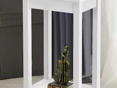 Set of 2 Tall Nightstand, 2-Tier End Table w/Wooden,Sofa Bedside Table for Small Spaces, White