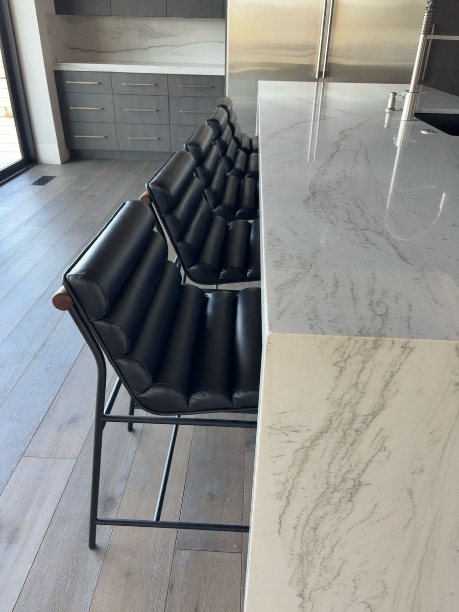 Set of 5 Contemporary Leather Counter Stools | Black Metal Frames