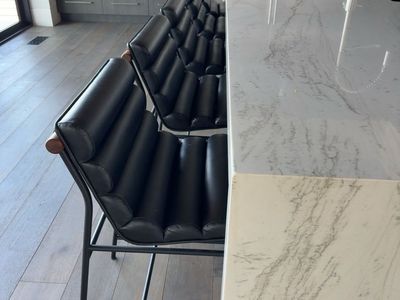 Set of 5 Contemporary Leather Counter Stools | Black Metal Frames