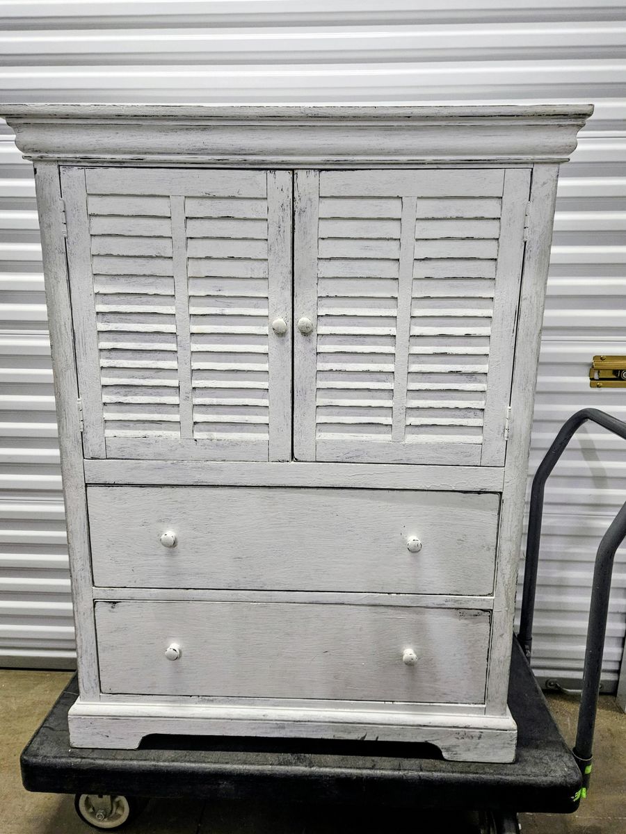 Whitewashed Shabby Chic Cabinet / Hutch w/2 shelves & 2 drawers
