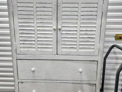 Whitewashed Shabby Chic Cabinet / Hutch w/2 shelves & 2 drawers