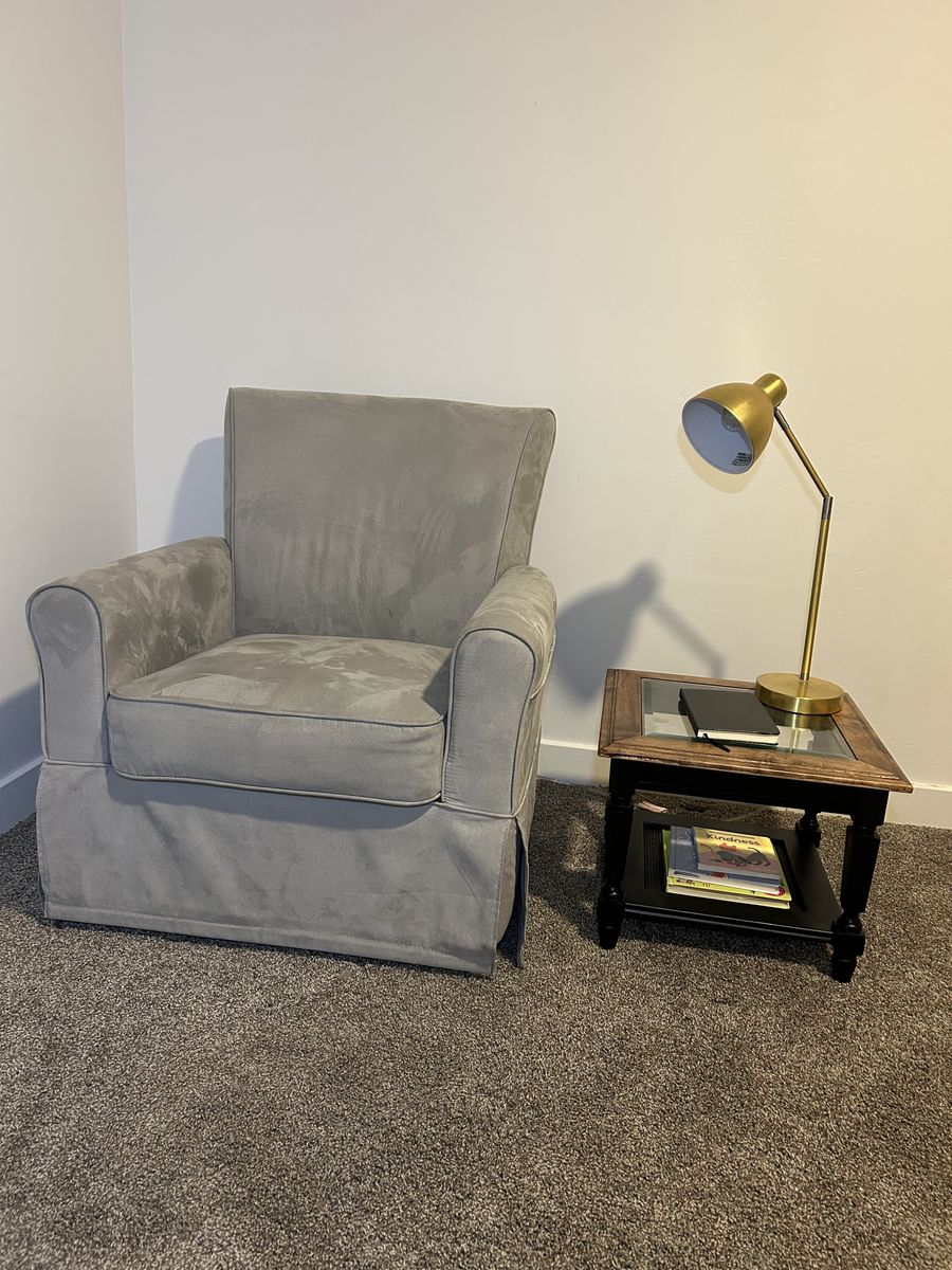Refinished Wood & Glass Side Table, Walnut &Black