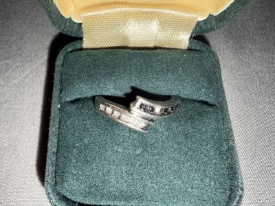 Sterling Silver Black & White Diamond Bypass Ring, Size 7