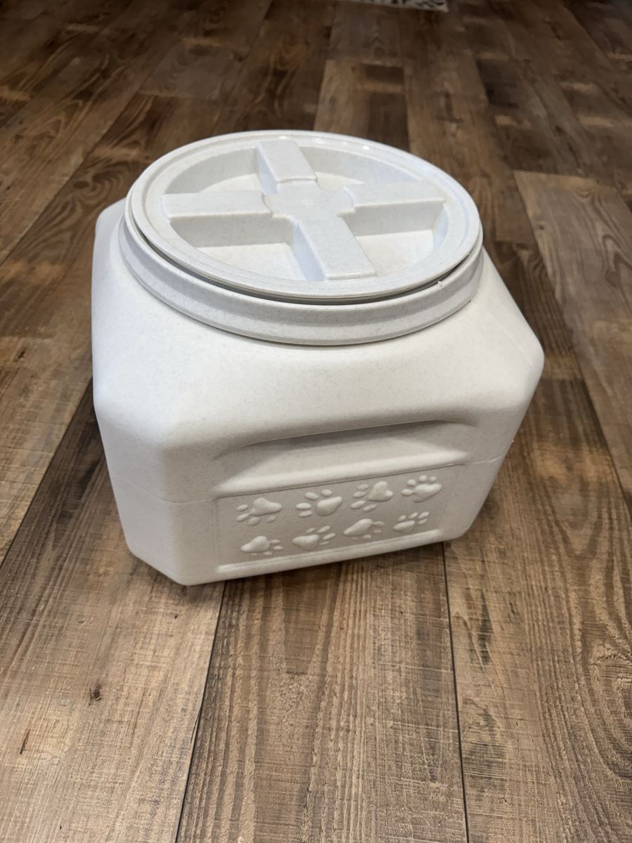 Small Pet Food Storage Container with Airtight Lid & Paw Print Design