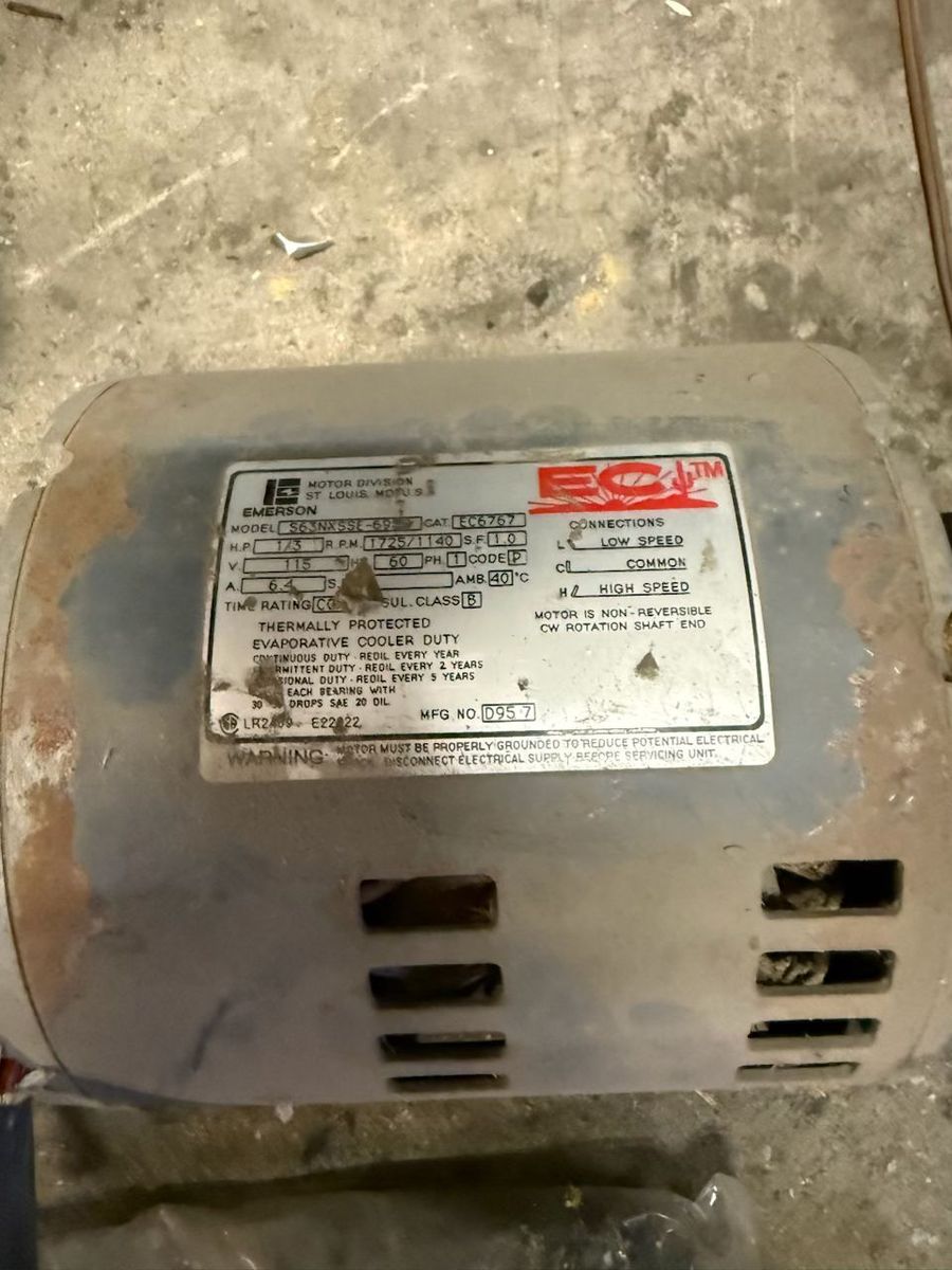 Emerson evaporative cooler motor