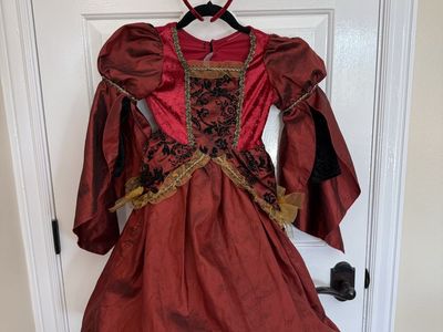 Kids red with gold colored trim princess mid evil costume size 3/4