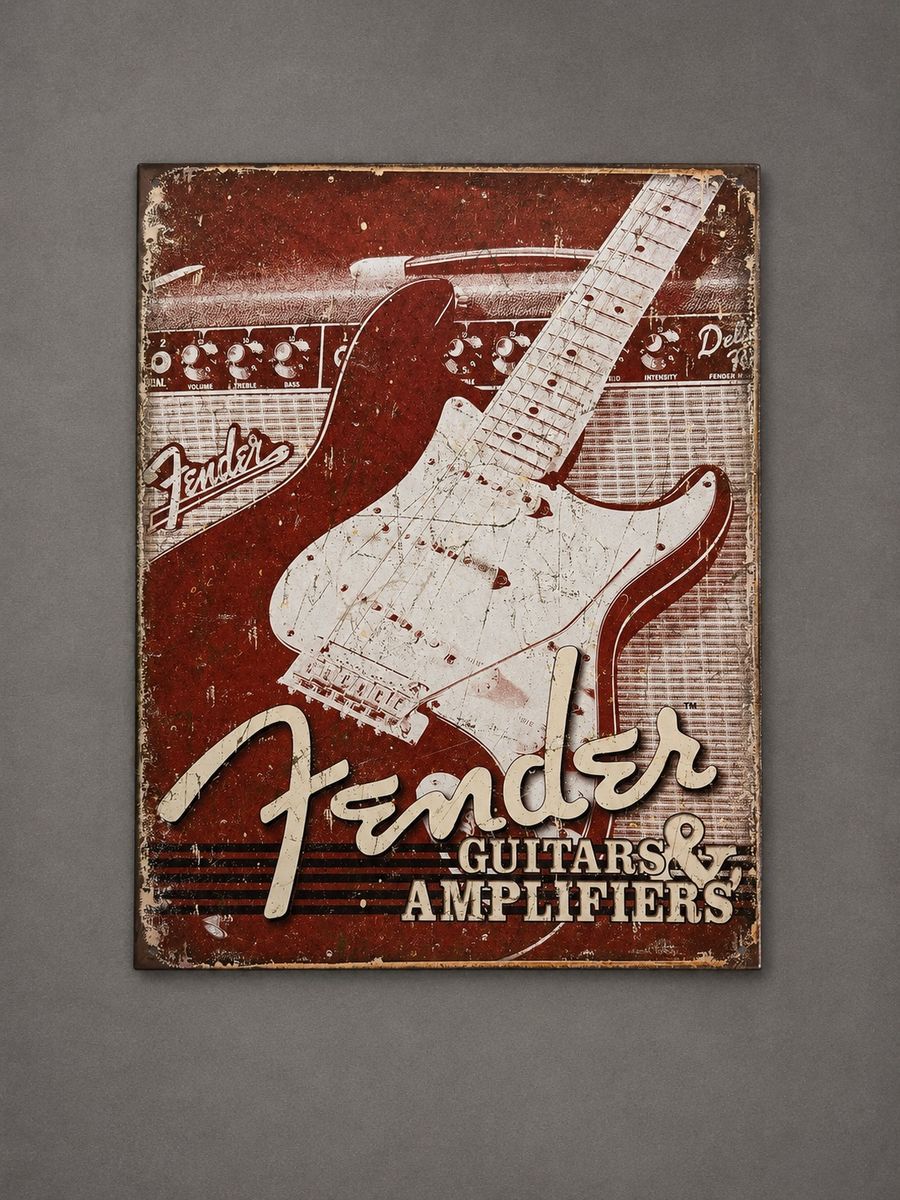 Fender Guitars and Amplifiers Decorative Metal Tin Sign