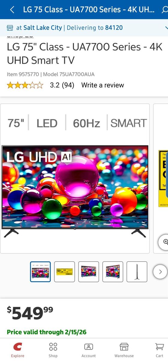 NEW LG 75" Smart TV (75UA7700AUA)