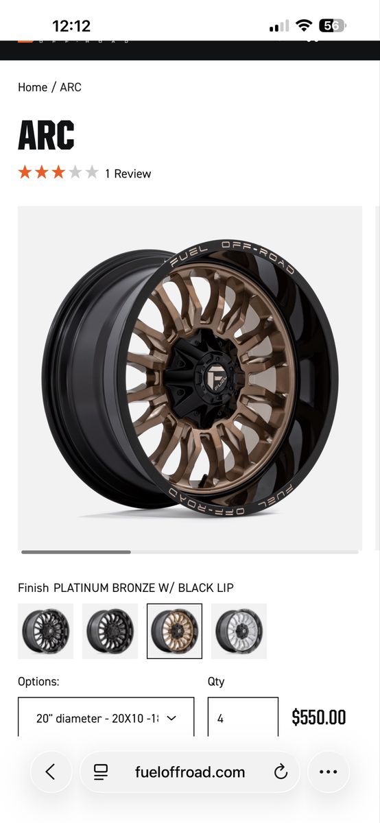 Fuel Off-Road ARC Platinum Bronze w/ Black Lip 20x10 Rims & Toyo Open Country R/T Tires bolt pattern 6x135 & 6x139.7 (6x 5.5)