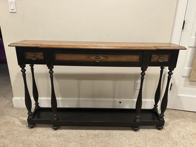 Two-Tone Wood Console Table with Three Drawers and Lower Shelf