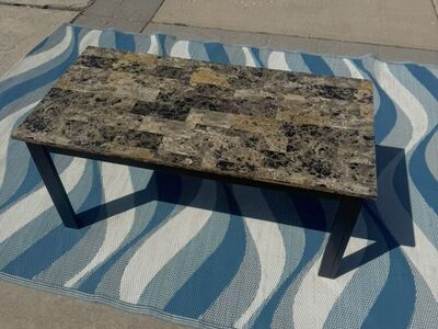Faux Marble Top Coffee Table with Wooden Legs