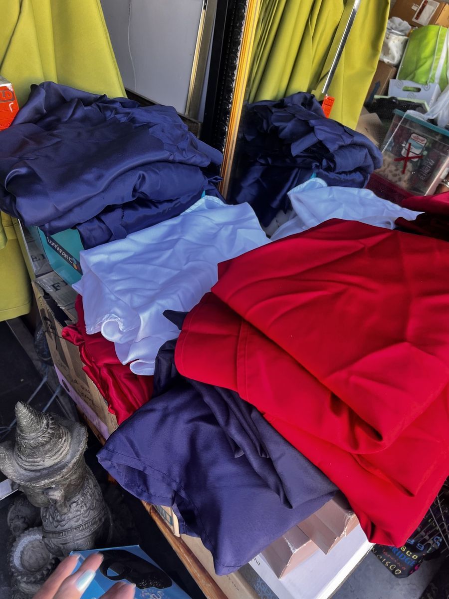 Table Cloths Fabric LIKE NEW red or white or blue (19 total)- JULY 4TH 250 Anniversary Pioneer Days RED WHITE & BLUE