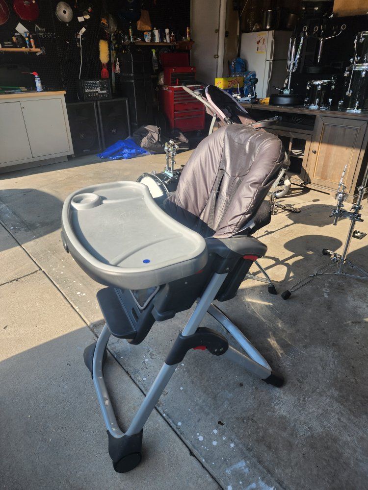 Baby High Chair with Removable Plastic Tray and Harness - Grey/Black