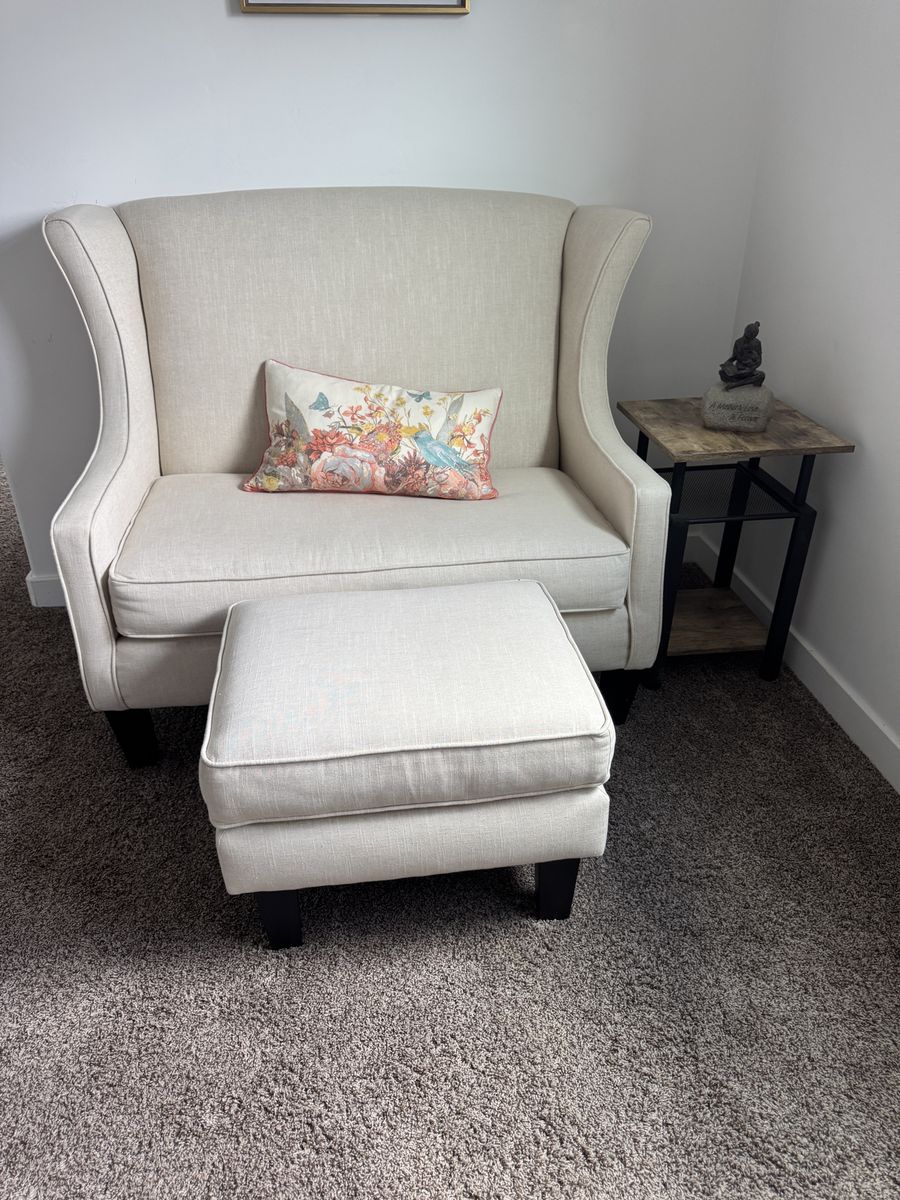 Cream Wingback Loveseat and Ottoman Set!