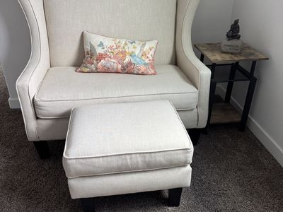 Cream Wingback Loveseat and Ottoman Set!