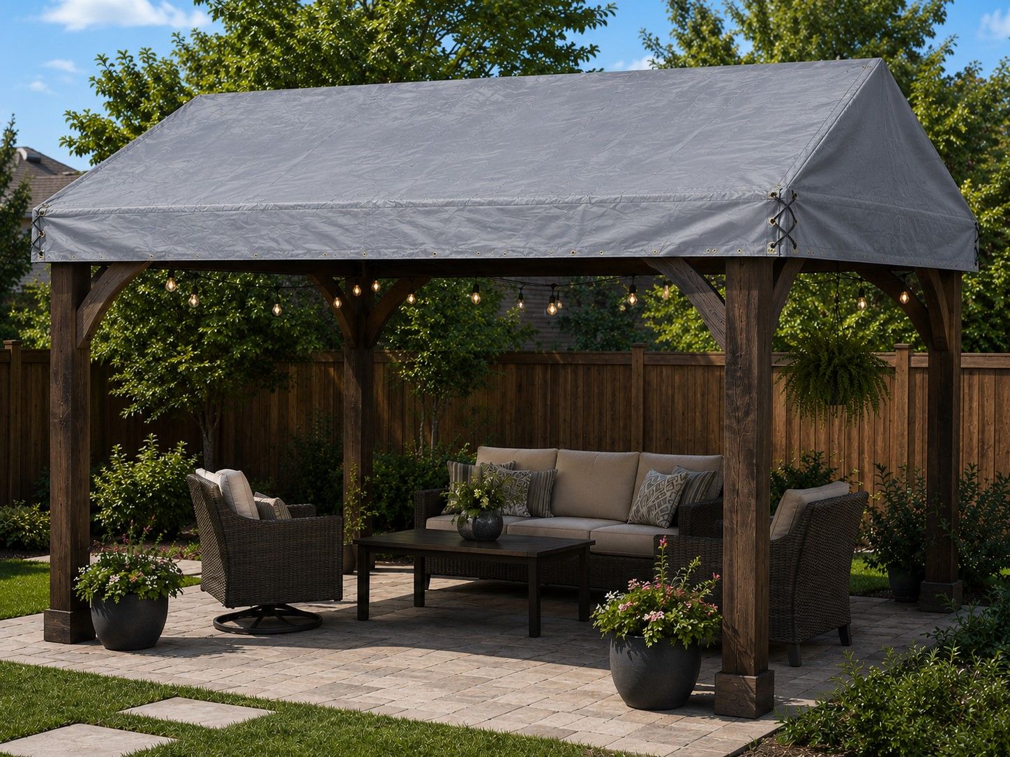 NEW! Canopy Cover – Heavy Duty Canvas Tarp Cover w/Grommets, Water/UV Resistant, 20’ x 20’ Gray