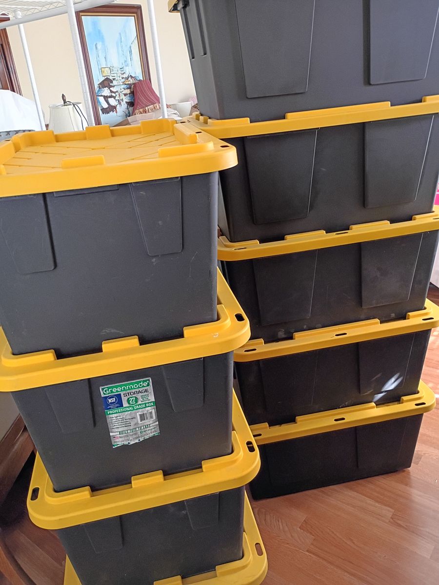 Greenmade 27 Gallon Professional Grade Garage Storage Boxes Totes Heavy Duty Plastic  Set of 9