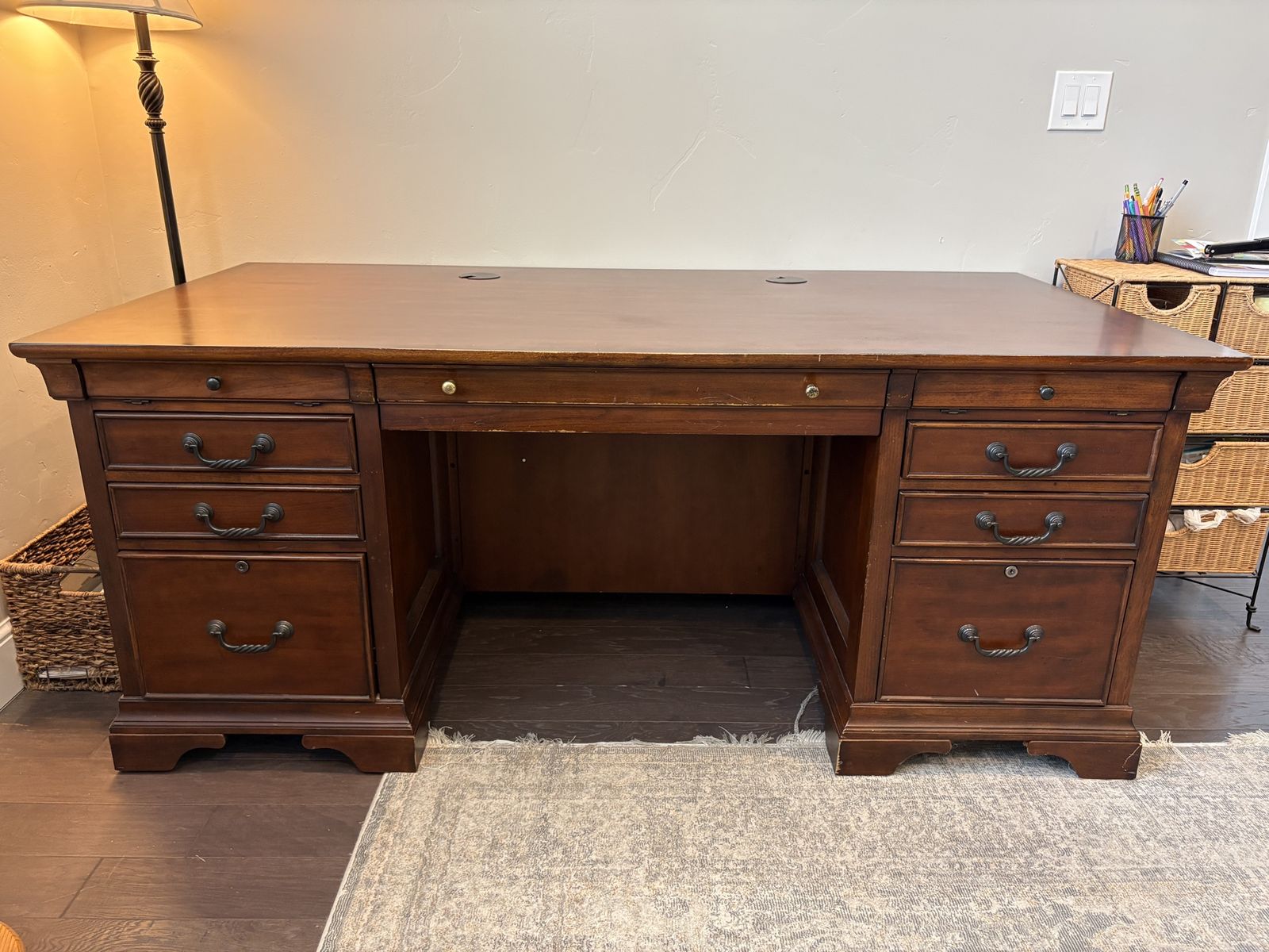 Classic Brown Wood Executive Desk with Storage Drawers