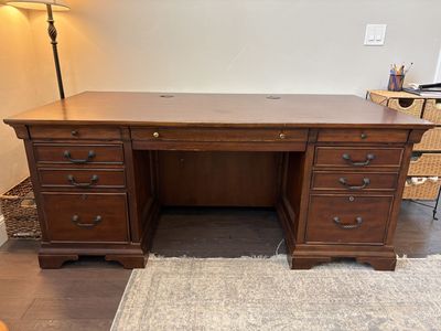 Classic Brown Wood Executive Desk with Storage Drawers