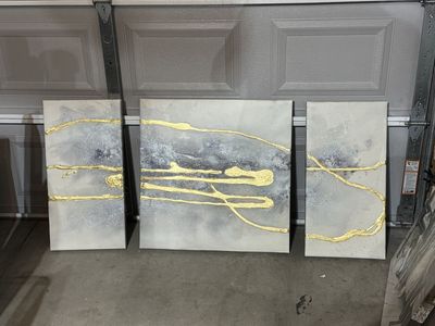 Modern 3-Piece Abstract Canvas Wall Art Set with Gold Accents