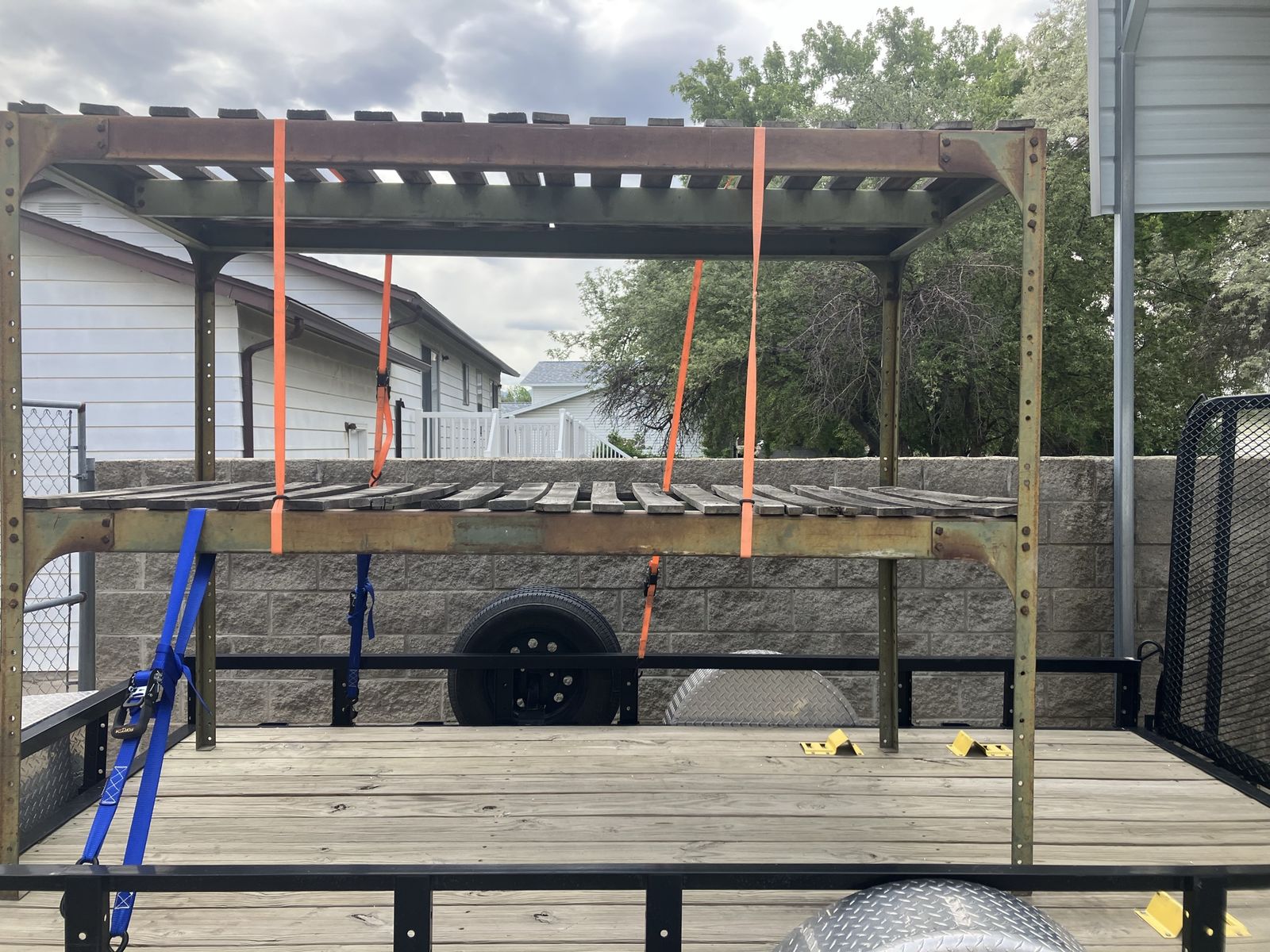 Heavy Duty Steel and Wood Utility Trailer Rack - 7.5ft Wide, 6ft 1in Tall - Industrial Grade Storage