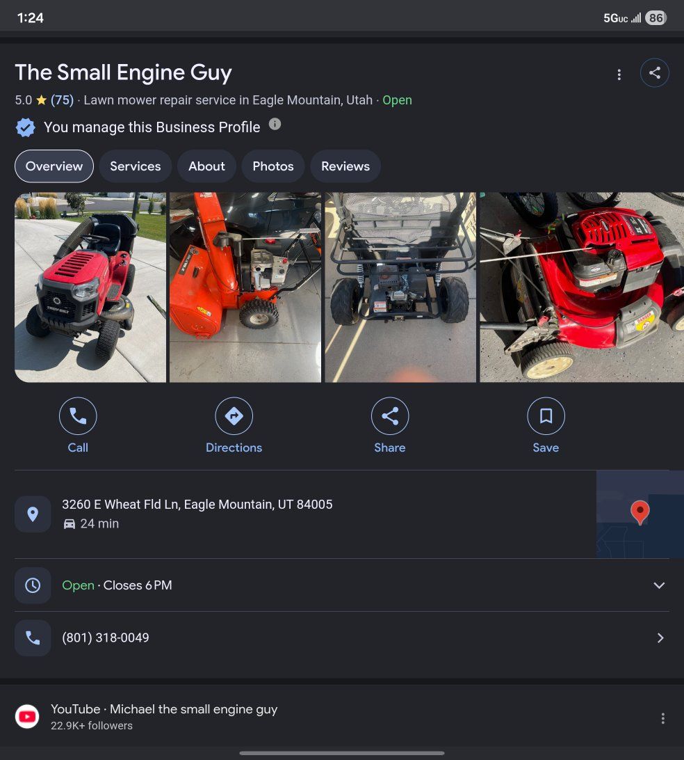 Highly Ranked Small Engine Repair Business For Sale!