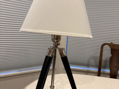 Tripod Table Lamp with White Shade and Black/Silver Legs
