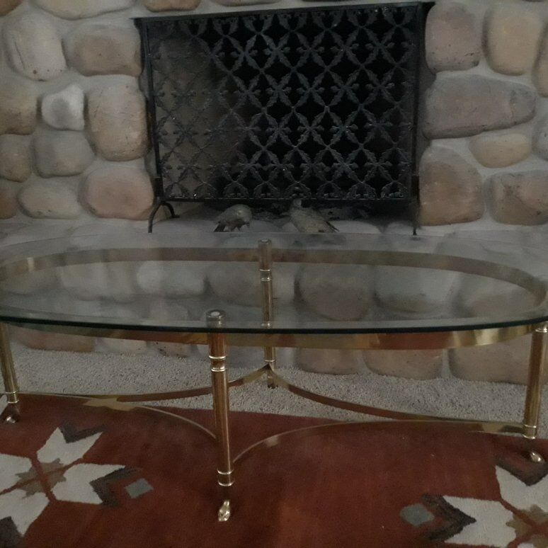 Brass and Glass Oval Coffee Table