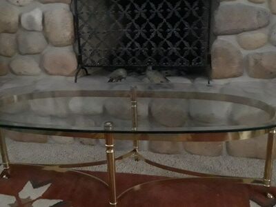 Brass and Glass Oval Coffee Table
