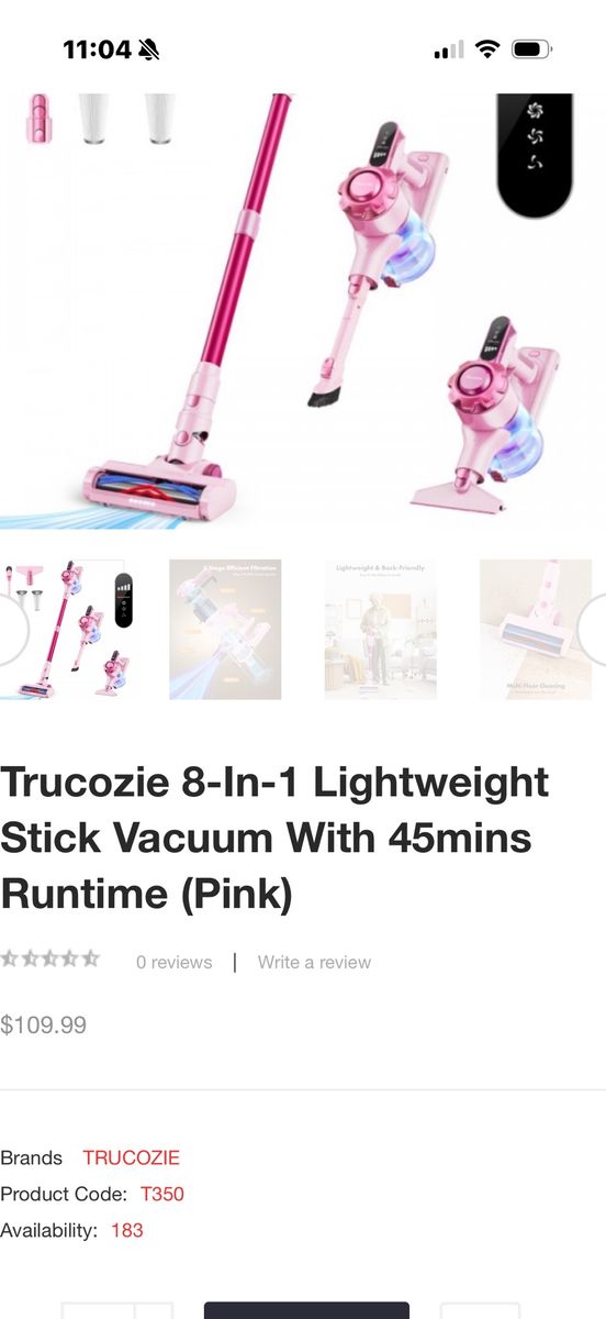 Trucozie T350 Cordless Stick Vacuum Cleaner Pink 150W